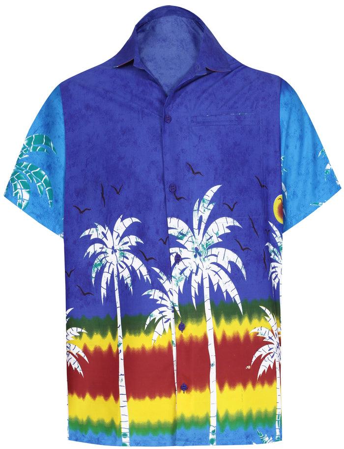 la leela LA LEELA Shirt Casual Button Down Short Sleeve Beach Shirt Men Aloha Pocket shirt Blue_AA109