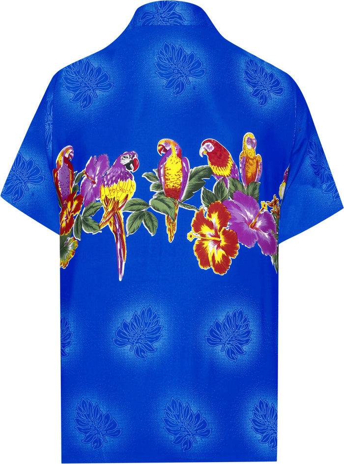 La Leela LA LEELA Shirt Casual Button Down Short Sleeve Beach Shirt Men Aloha Pocket Shirt Blue_W368