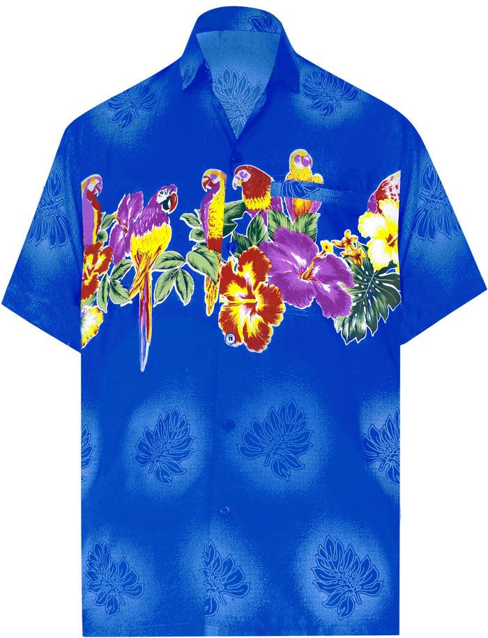 la leela LA LEELA Shirt Casual Button Down Short Sleeve Beach Shirt Men Aloha Pocket shirt Blue_W368