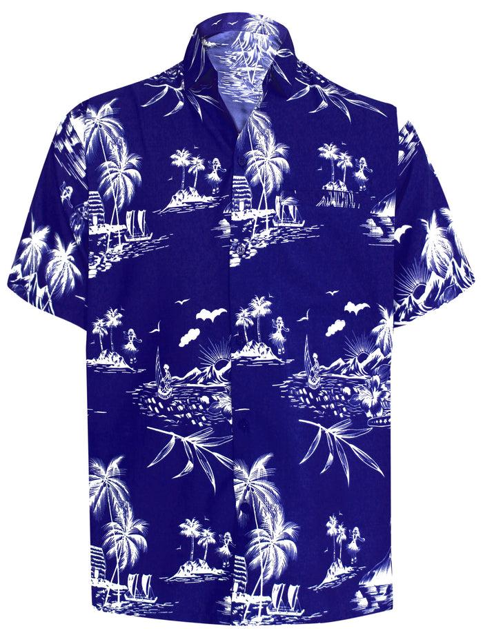La Leela LA LEELA Shirt Casual Button Down Short Sleeve Beach Shirt Men Aloha Pocket Shirt Blue_W420