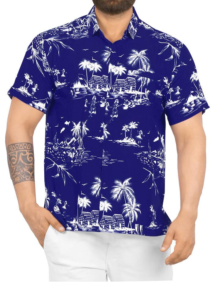 la leela LA LEELA Shirt Casual Button Down Short Sleeve Beach Shirt Men Aloha Pocket shirt Blue_W420
