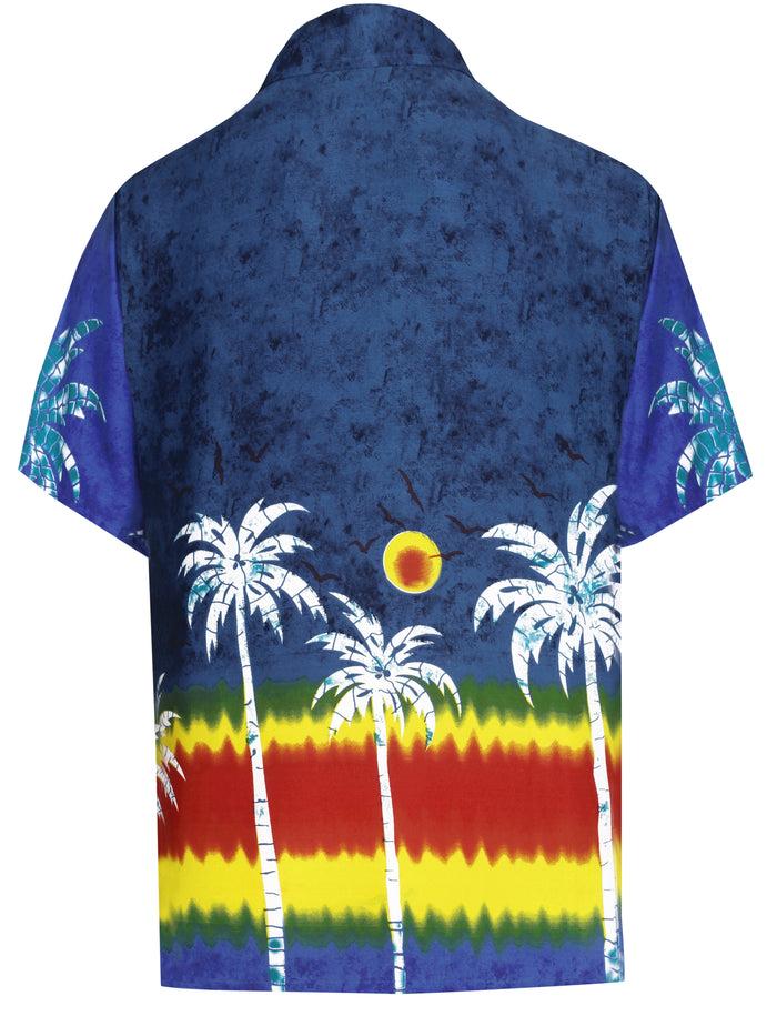 La Leela LA LEELA Shirt Casual Button Down Short Sleeve Beach Shirt Men Aloha Pocket Shirt Bright Blue_AA107