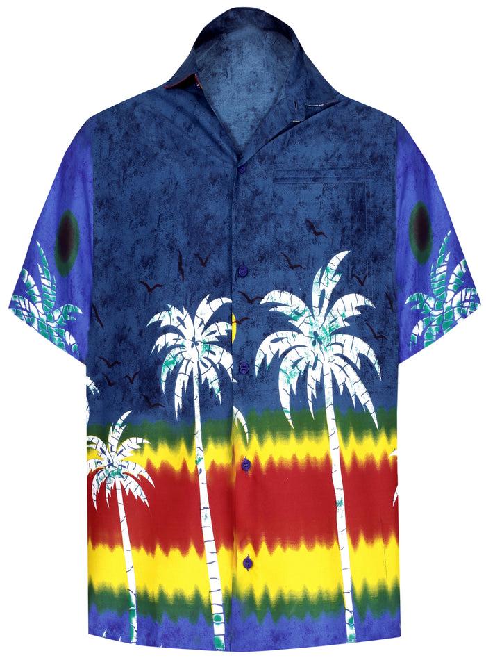 la leela LA LEELA Shirt Casual Button Down Short Sleeve Beach Shirt Men Aloha Pocket shirt Bright Blue_AA107