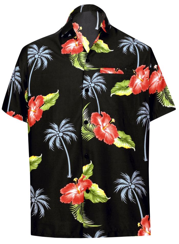 la leela LA LEELA Shirt Casual Button Down Short Sleeve Beach Shirt Men Aloha Pocket shirt Halloween Black_W365