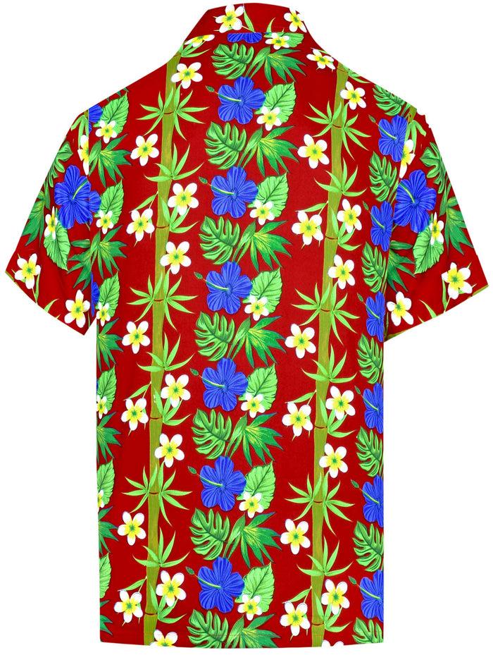 La Leela LA LEELA Shirt Casual Button Down Short Sleeve Beach Shirt Men Aloha Blood Red_W402