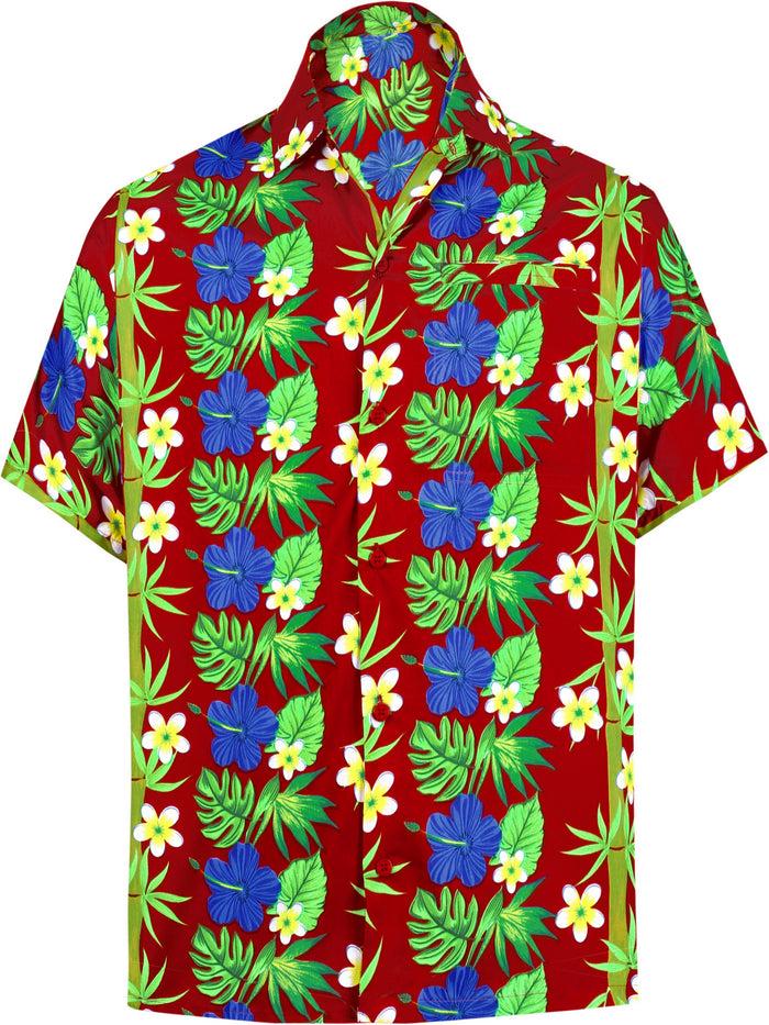 la leela LA LEELA Shirt Casual Button Down Short Sleeve Beach Shirt Men Aloha Blood Red_W402