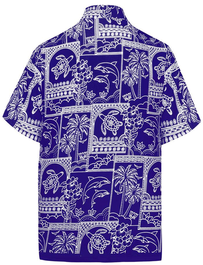 La Leela LA LEELA Shirt Casual Button Down Short Sleeve Beach Shirt Men Aloha Blue_W468
