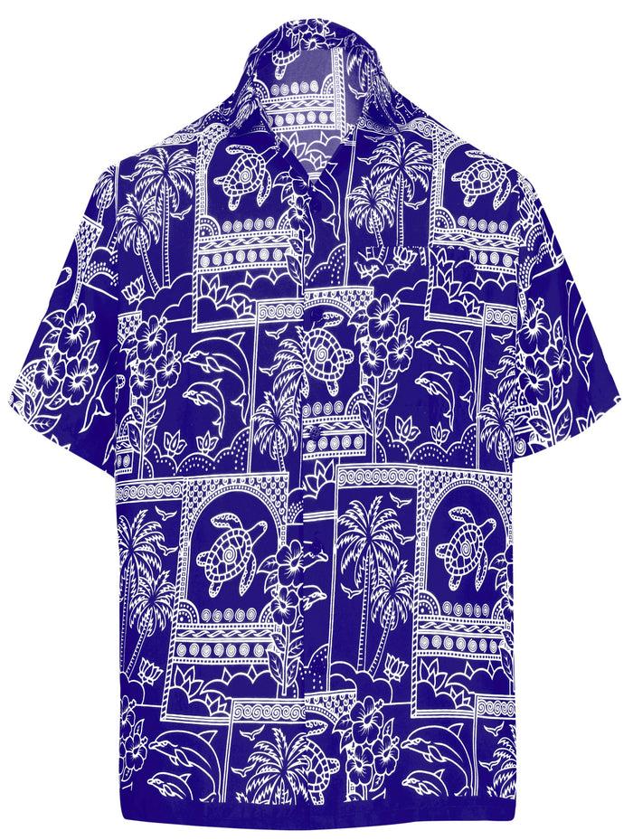 la leela LA LEELA Shirt Casual Button Down Short Sleeve Beach Shirt Men Aloha Blue_W468