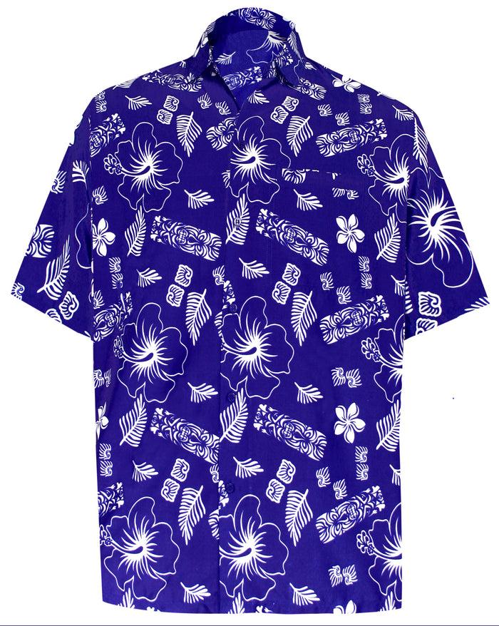 la leela LA LEELA Shirt Casual Button Down Short Sleeve Beach Shirt Men Aloha Blue_W393