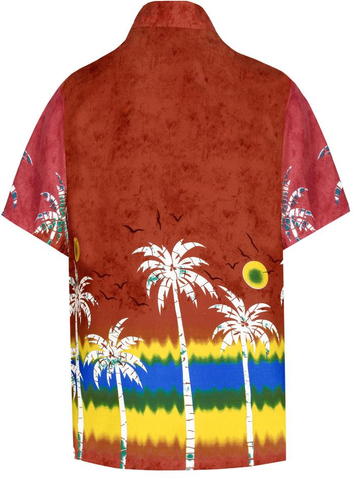La Leela LA LEELA Shirt Casual Button Down Short Sleeve Beach Shirt Men Aloha Pocket Blood Red_AA108