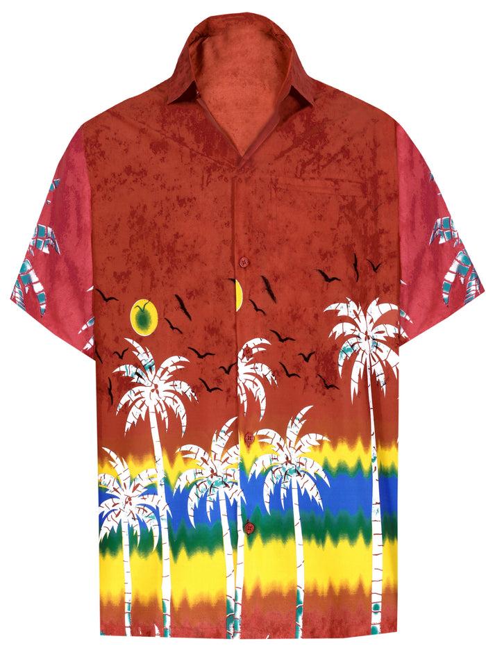 la leela LA LEELA Shirt Casual Button Down Short Sleeve Beach Shirt Men Aloha Pocket Blood Red_AA108