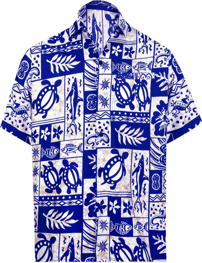 la leela LA LEELA Shirt Casual Button Down Short Sleeve Beach Shirt Men Aloha Ghost White_W128