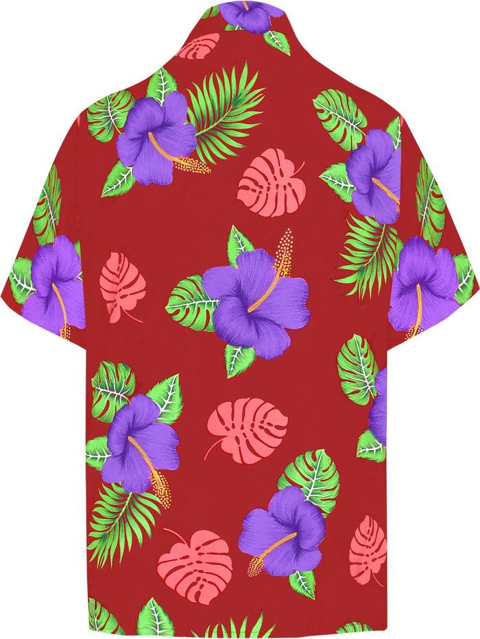 La Leela LA LEELA Shirt Casual Button Down Short Sleeve Beach Shirt Men Aloha Pocket Blood Red_W341