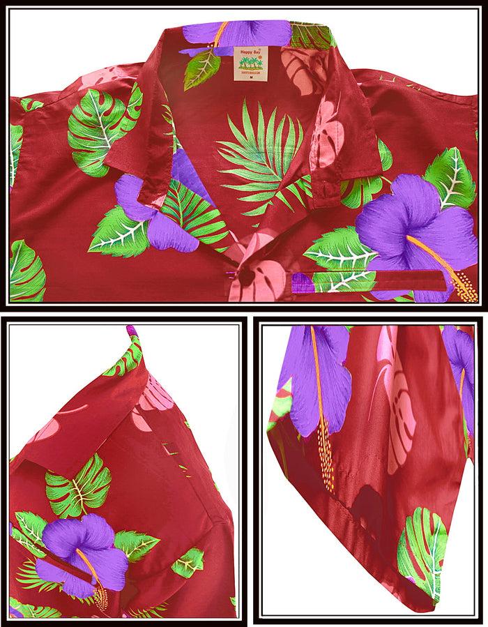 La Leela LA LEELA Shirt Casual Button Down Short Sleeve Beach Shirt Men Aloha Pocket Blood Red_W341