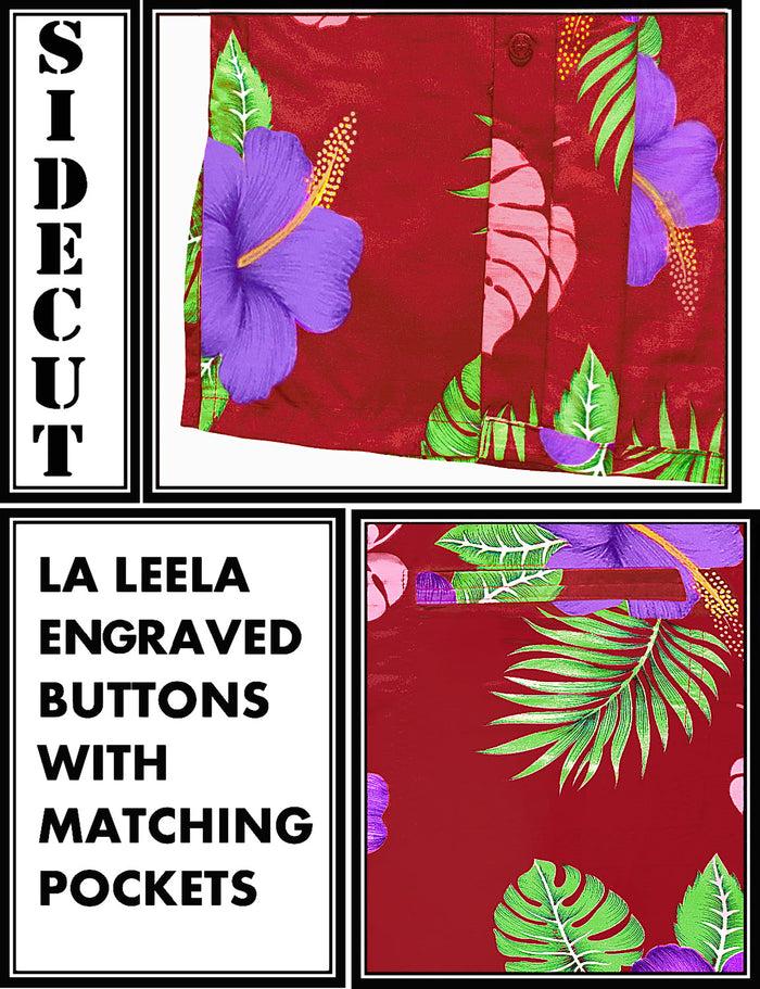 La Leela LA LEELA Shirt Casual Button Down Short Sleeve Beach Shirt Men Aloha Pocket Blood Red_W341