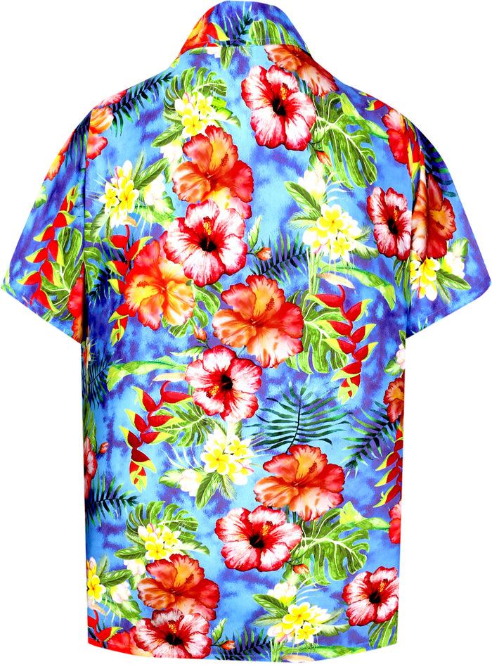 La Leela LA LEELA Shirt Casual Button Down Short Sleeve Beach Shirt Men Aloha Pocket Shirt Blue_6032