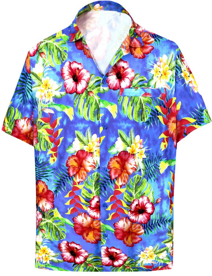 la leela LA LEELA Shirt Casual Button Down Short Sleeve Beach Shirt Men Aloha Pocket shirt Blue_6032
