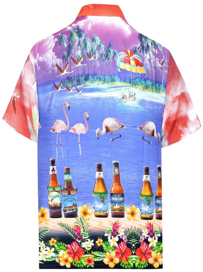 La Leela LA LEELA Shirt Casual Button Down Short Sleeve Beach Shirt Men Aloha Pocket Blood Red_W550