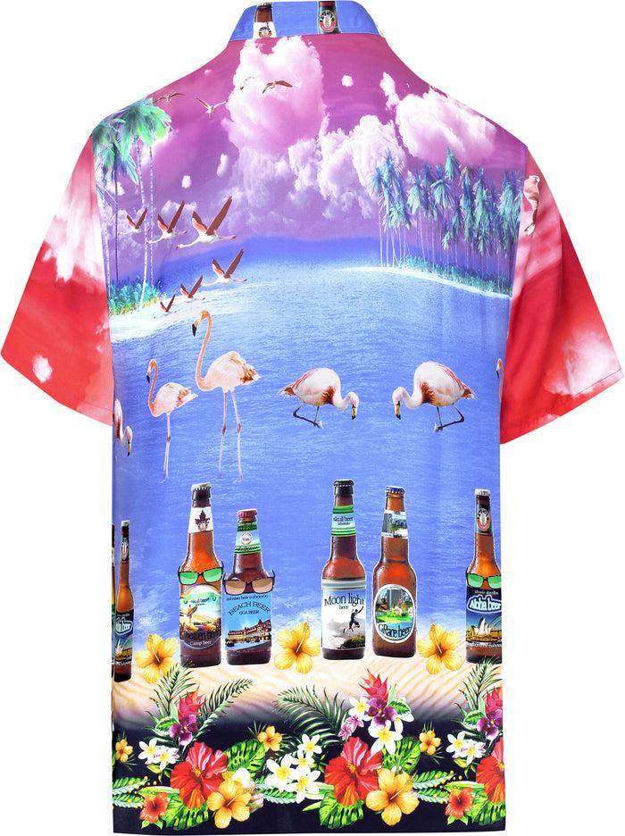 La Leela LA LEELA Shirt Casual Button Down Short Sleeve Beach Shirt Men Aloha Pocket Blood Red_W550