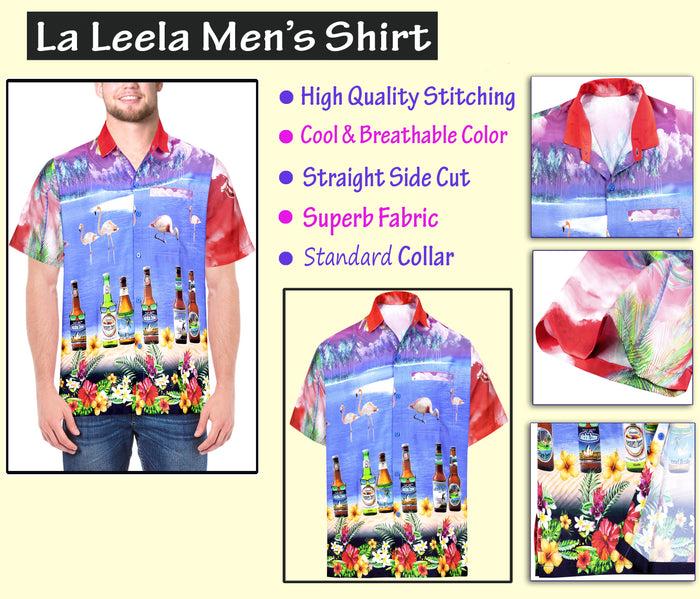 La Leela LA LEELA Shirt Casual Button Down Short Sleeve Beach Shirt Men Aloha Pocket Blood Red_W550