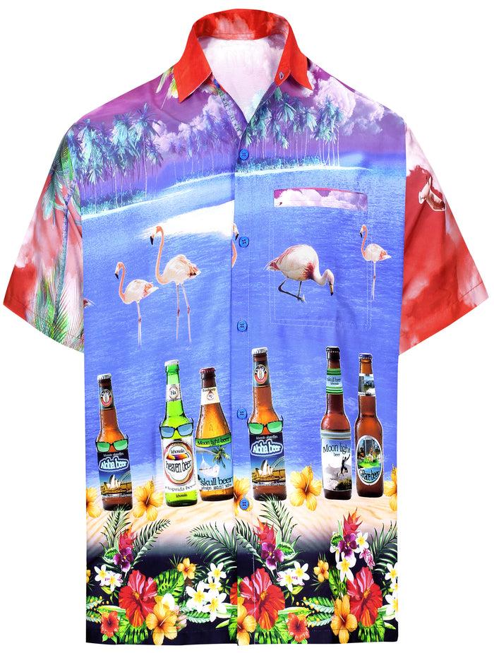 la leela LA LEELA Shirt Casual Button Down Short Sleeve Beach Shirt Men Aloha Pocket Blood Red_W550