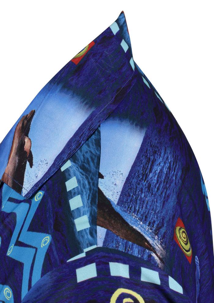 La Leela LA LEELA Shirt Casual Button Down Short Sleeve Beach Shirt Men Aloha Pocket Blue_AA169