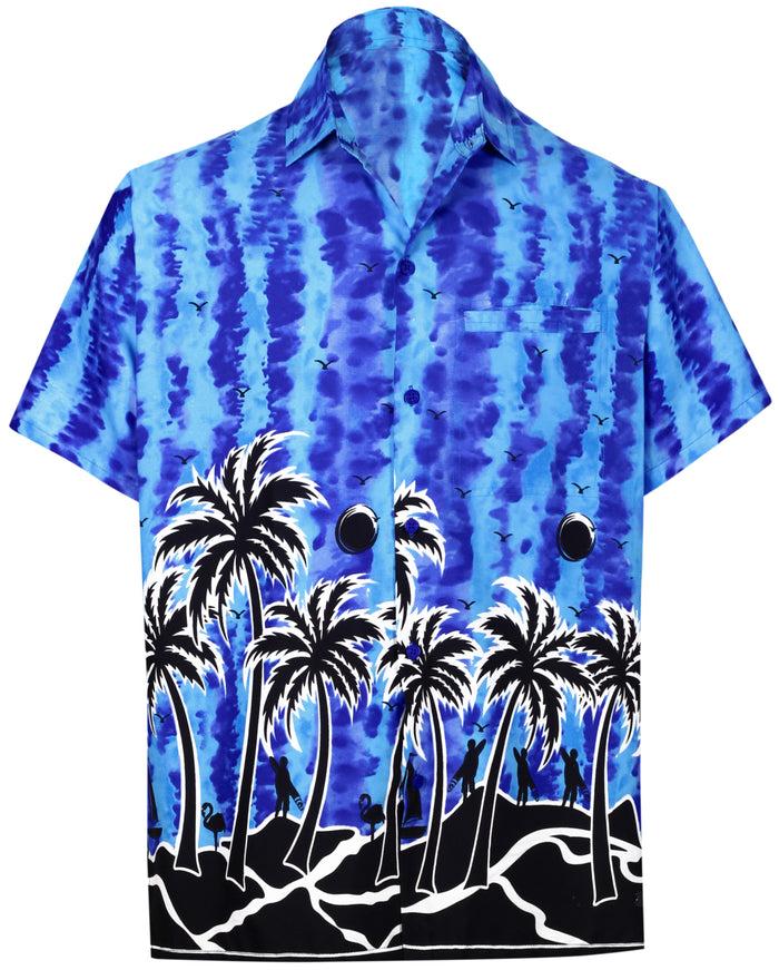 la leela LA LEELA Shirt Casual Button Down Short Sleeve Beach Shirt Men Aloha Pocket shirt Blue_W409