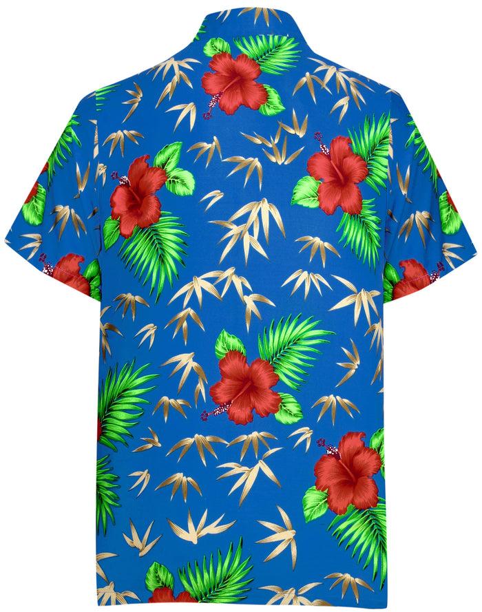 La Leela LA LEELA Shirt Casual Button Down Short Sleeve Beach Shirt Men Aloha Pocket Shirt Blue_W411