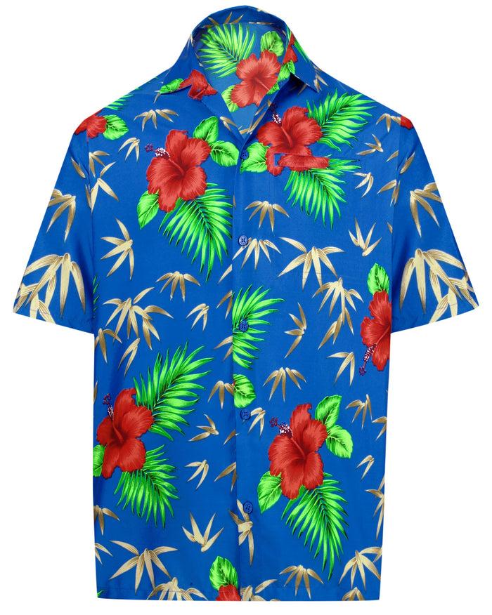 la leela LA LEELA Shirt Casual Button Down Short Sleeve Beach Shirt Men Aloha Pocket shirt Blue_W411