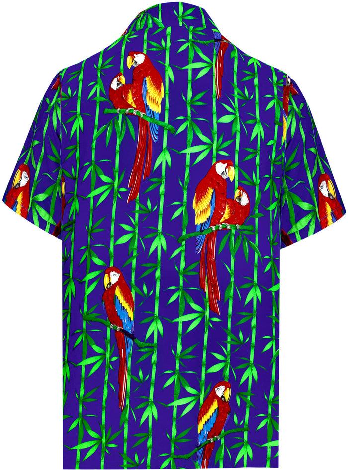 La Leela LA LEELA Shirt Casual Button Down Short Sleeve Beach Shirt Men Aloha Pocket Shirt Blue_W417