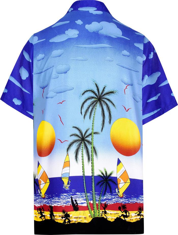 La Leela LA LEELA Shirt Casual Button Down Short Sleeve Beach Shirt Men Aloha Pocket Shirt Blue_W70