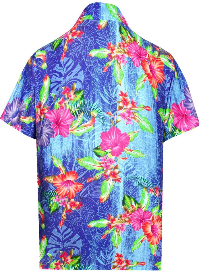 La Leela LA LEELA Shirt Casual Button Down Short Sleeve Beach Shirt Men Aloha Pocket Shirt Blue_W613