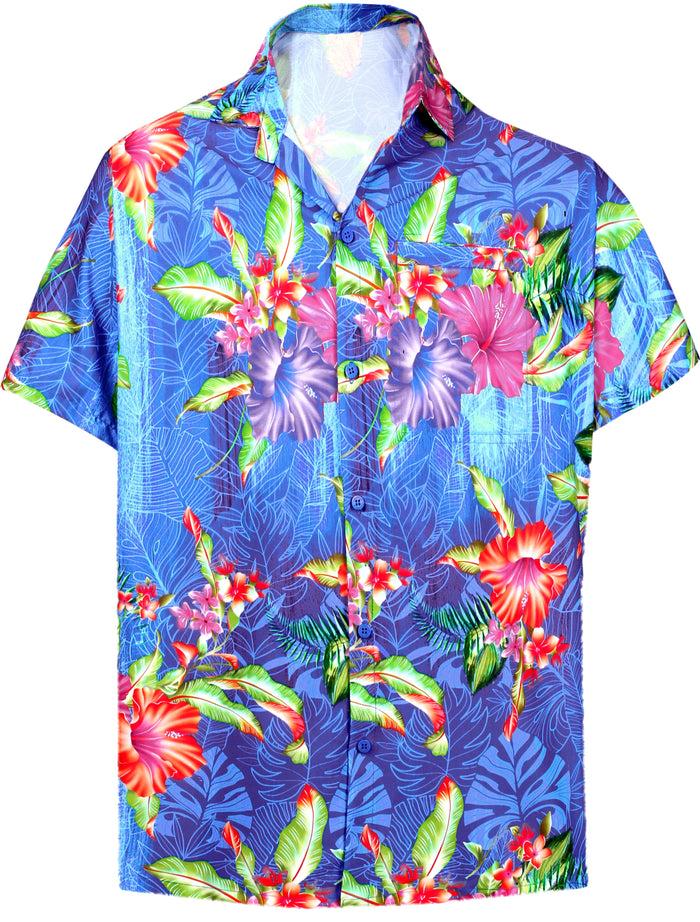 la leela LA LEELA Shirt Casual Button Down Short Sleeve Beach Shirt Men Aloha Pocket shirt Blue_W613 la leela LA LEELA Shirt Casual Button Down Short Sleeve Beach Shirt Men Aloha Pocket shirt Blue_W613