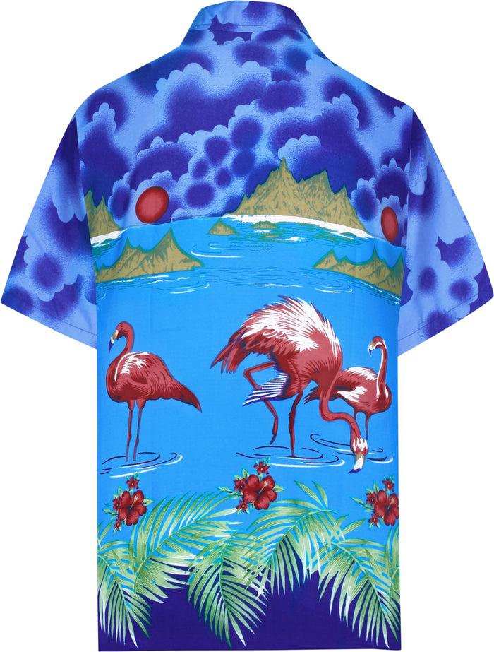 La Leela LA LEELA Shirt Casual Button Down Short Sleeve Beach Shirt Men Aloha Pocket Shirt Blue_W60