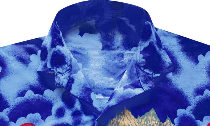 La Leela LA LEELA Shirt Casual Button Down Short Sleeve Beach Shirt Men Aloha Pocket Shirt Blue_W60