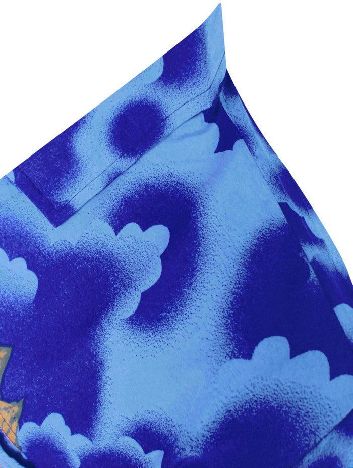 La Leela LA LEELA Shirt Casual Button Down Short Sleeve Beach Shirt Men Aloha Pocket Shirt Blue_W60