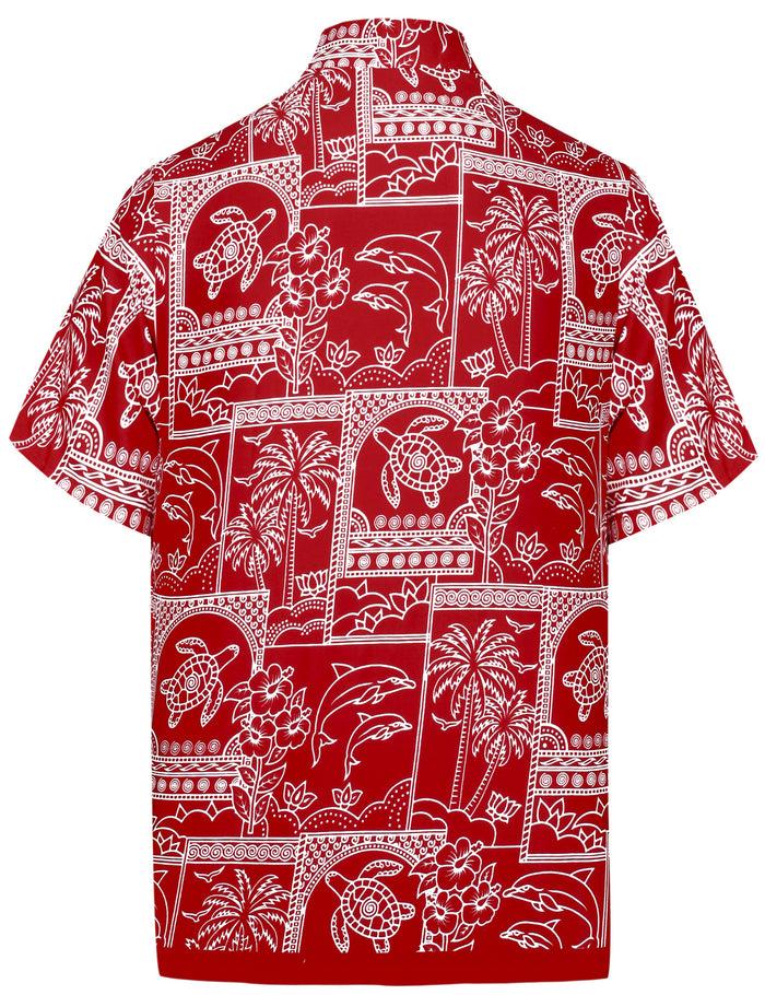 La Leela LA LEELA Shirt Casual Button Down Short Sleeve Beach Shirt Men Aloha Pocket Blood Red_W469