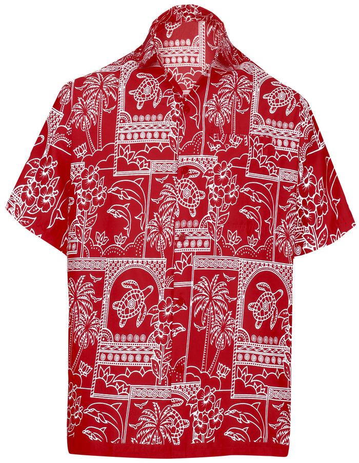 la leela LA LEELA Shirt Casual Button Down Short Sleeve Beach Shirt Men Aloha Pocket Blood Red_W469