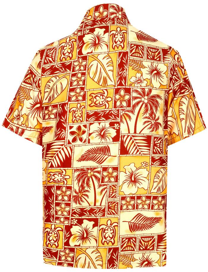 La Leela LA LEELA Shirt Casual Button Down Short Sleeve Beach Shirt Men Aloha Pocket Shirt Blood Red_W405