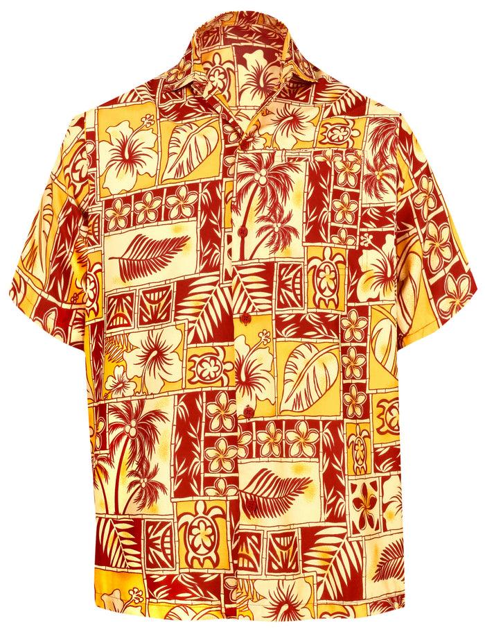 la leela LA LEELA Shirt Casual Button Down Short Sleeve Beach Shirt Men Aloha Pocket shirt Blood Red_W405