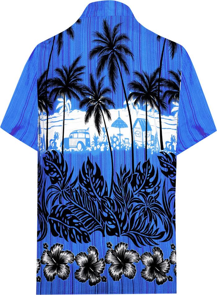 La Leela LA LEELA Shirt Casual Button Down Short Sleeve Beach Shirt Men Aloha Pocket Shirt Blue_W382