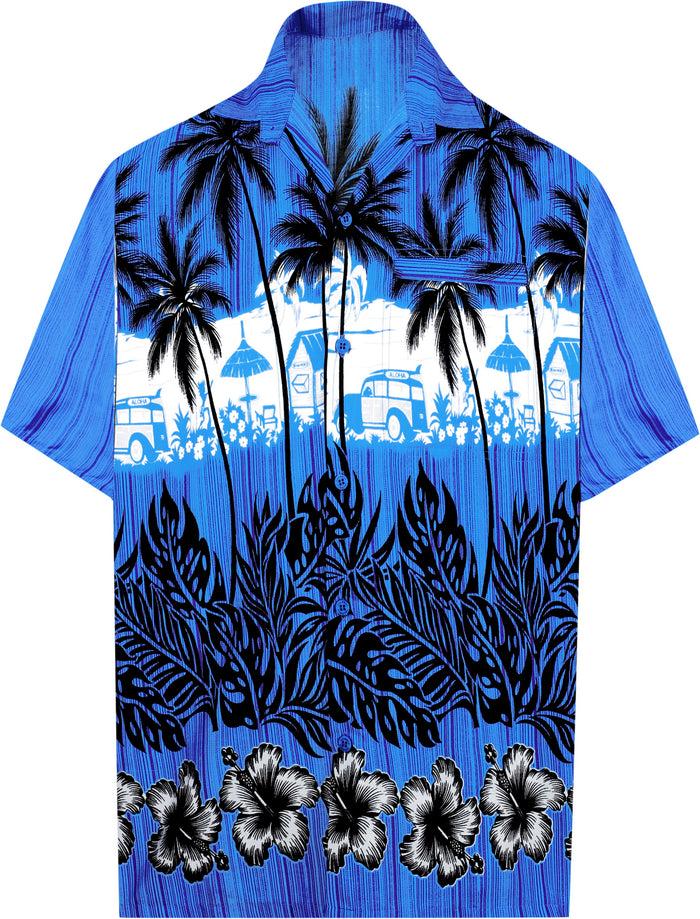 la leela LA LEELA Shirt Casual Button Down Short Sleeve Beach Shirt Men Aloha Pocket shirt Blue_W382