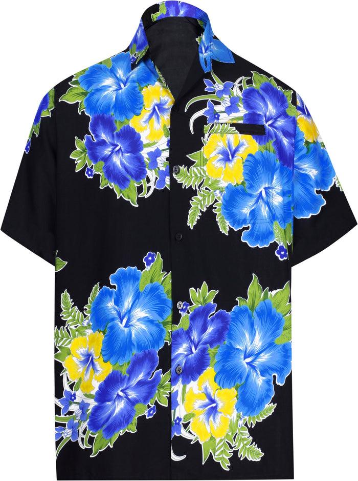 la leela LA LEELA Shirt Casual Button Down Short Sleeve Beach Shirt Men Aloha Pocket Blue_W319