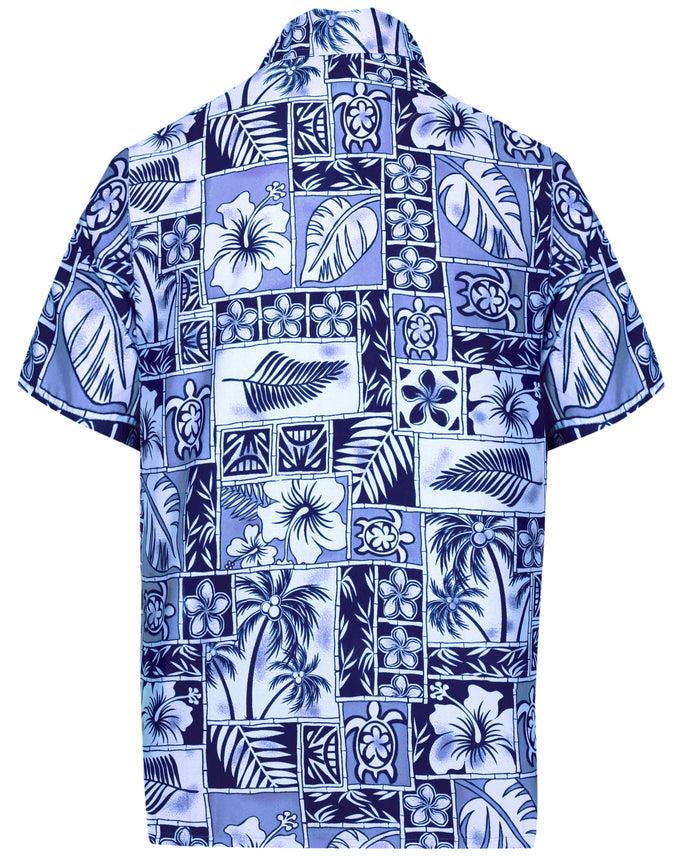 La Leela LA LEELA Shirt Casual Button Down Short Sleeve Beach Shirt Men Aloha Pocket Shirt Blue_W404