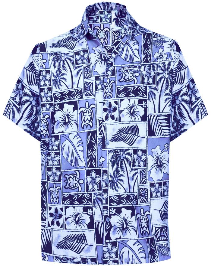 la leela LA LEELA Shirt Casual Button Down Short Sleeve Beach Shirt Men Aloha Pocket shirt Blue_W404