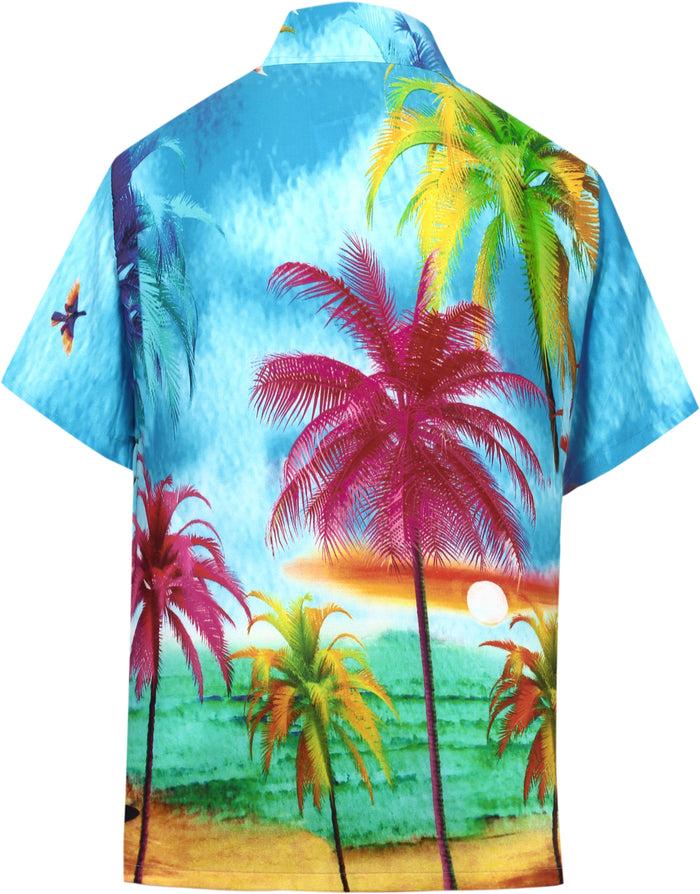 La Leela LA LEELA Shirt Casual Button Down Short Sleeve Beach Shirt Men Aloha Pocket Shirt Blue_W607