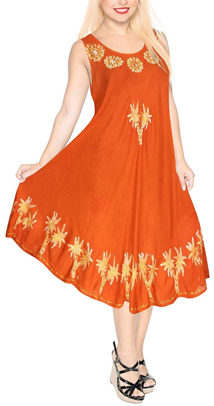 la leela La Leela Smooth Rayon Swirl Hand Tie dye Embroidered Casual Short Beach Dress