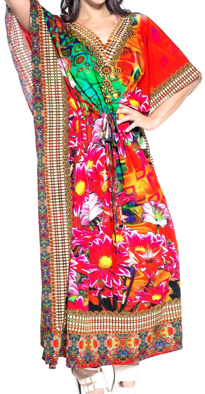 La Leela LA LEELA Soft Digital Womens Beach Wear Maxi Caftan Top Multi 205 One Size Multicolor_V570