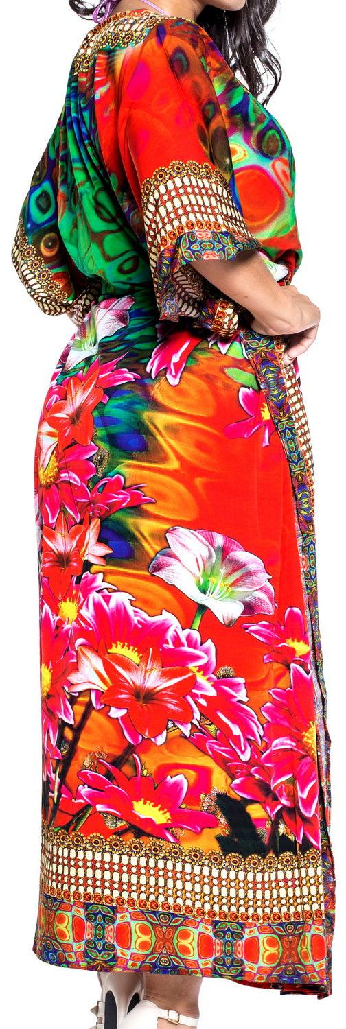 La Leela LA LEELA Soft Digital Womens Beach Wear Maxi Caftan Top Multi 205 One Size Multicolor_V570