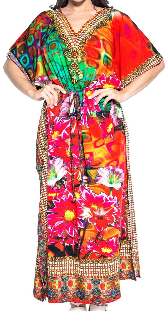 La Leela LA LEELA Soft Digital Womens Beach Wear Maxi Caftan Top Multi 205 One Size Multicolor_V570